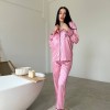 Pembe Çizgili İpek Saten Pijama Takımı