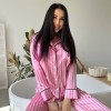 Pembe Çizgili İpek Saten Pijama Takımı