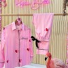 Gömlek Yaka Pembe Çizgili İpek Saten Pijama Takımı