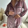 Pudra Nakışlı İnci Kadife Pijama Takım
