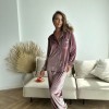 Beyaz Nakışlı İnci Kadife Pijama Takım