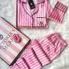 Pembe Çizgili İpek Saten Pijama Takımı