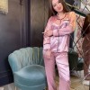 Pudra Nakışlı İpek Saten Pijama Takımı