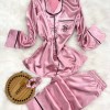 Pudra Nakışlı İpek Saten Pijama Takımı