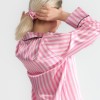 Pembe Çizgili İpek Saten Pijama Takımı