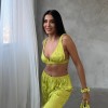Armani Jakarlı Yağ Yeşili Saten Tunik & Pantolon & Sütyen Set