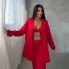 Armani Kırmızı Saten Tunik & Pantolon & Sütyen Set