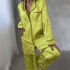 Armani Jakarlı Yağ Yeşili Saten Tunik & Pantolon & Sütyen Set