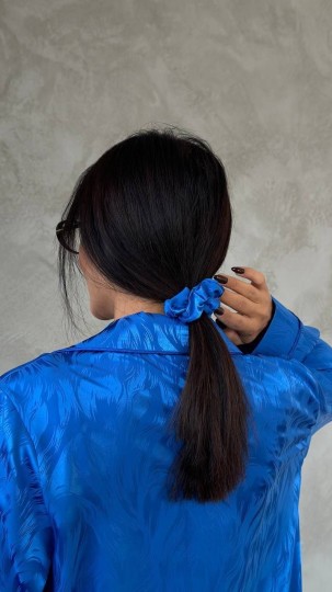 Armani Jakarlı Mavi Saten Tunik & Pantolon & Sütyen Set