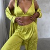 Armani Jakarlı Yağ Yeşili Saten Tunik & Pantolon & Sütyen Set