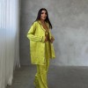 Armani Jakarlı Yağ Yeşili Saten Tunik & Pantolon & Sütyen Set