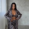 Armani Leopar Baskılı Saten Tunik & Pantolon & Sütyen Set