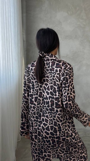 Armani Leopar Baskılı Saten Tunik & Pantolon & Sütyen Set