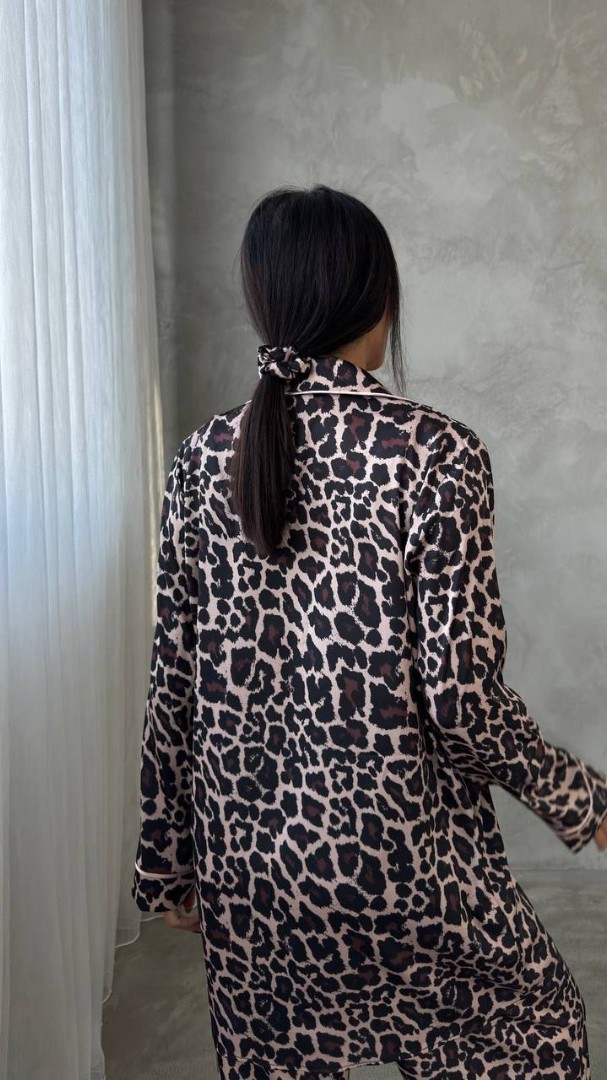 Armani Leopar Baskılı Saten Tunik & Pantolon & Sütyen Set