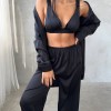 Armani Siyah Saten Tunik & Pantolon & Sütyen Set