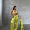 Armani Jakarlı Yağ Yeşili Saten Tunik & Pantolon & Sütyen Set