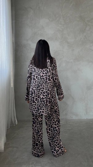 Armani Leopar Baskılı Saten Tunik & Pantolon & Sütyen Set
