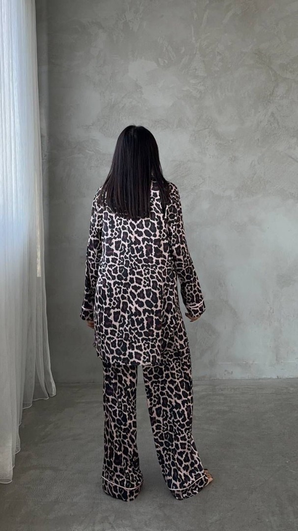 Armani Leopar Baskılı Saten Tunik & Pantolon & Sütyen Set