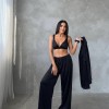 Armani Siyah Saten Tunik & Pantolon & Sütyen Set