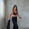 Armani Siyah Saten Tunik & Pantolon & Sütyen Set