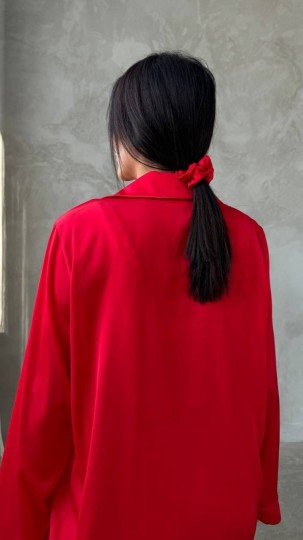 Armani Kırmızı Saten Tunik & Pantolon & Sütyen Set