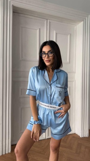 İpek Saten Bel Lastik Taş Nakış Bebe Mavi Şort Takım