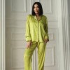 Yağ Yeşili Armani İpek Saten Pijama Takımı