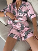 Pembe Kaplan Bel Latik İpek Saten Şort Takım