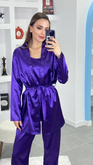 3'Lü Mor İpek Saten Set 