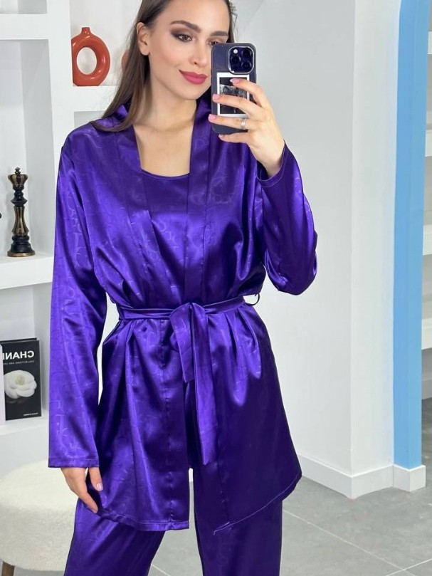 3'Lü Mor İpek Saten Set