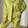 Yağ Yeşili Armani İpek Saten Pijama Takımı