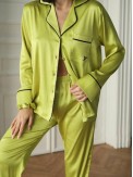 Yağ Yeşili Armani İpek Saten Pijama Takımı