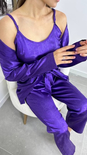 3'Lü Mor İpek Saten Set 