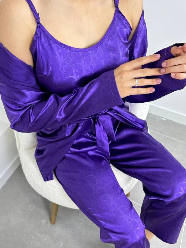 3'Lü Mor İpek Saten Set