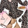 Leoapar Desenli Gömlek Yaka Pijama Takımı&Bej Taşlı Sütyen Takımı&Sprey 