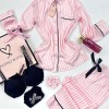 Açık Pembe Çizgili Gömlek Yaka Pijama Takımı&Siyah Taşlı Sütyen Takımı&Sprey
