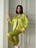 Yağ Yeşili Armani İpek Saten Pijama Takımı