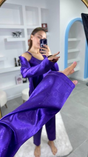 3'Lü Mor İpek Saten Set 