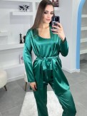 3'Lü Yeşil İpek Saten Set
