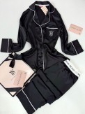 Vs Siyah Taş Nakış İpek Saten Pijama Takımı