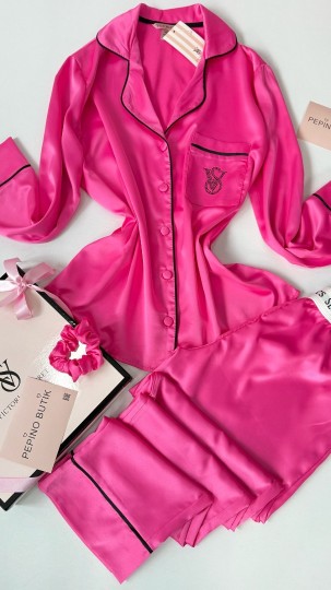 Vs Şeker Pembe Armani İpek Saten Pijama Takımı