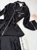 Vs Siyah Taş Nakış İpek Saten Pijama Takımı