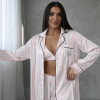 Açık Pembe Çizgili Armani İpek Saten 3’lü Büstiyer Set 