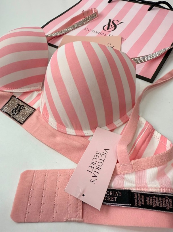 Pembe Çizgili Özel Seri İthal Taşlı Sütyen Takım