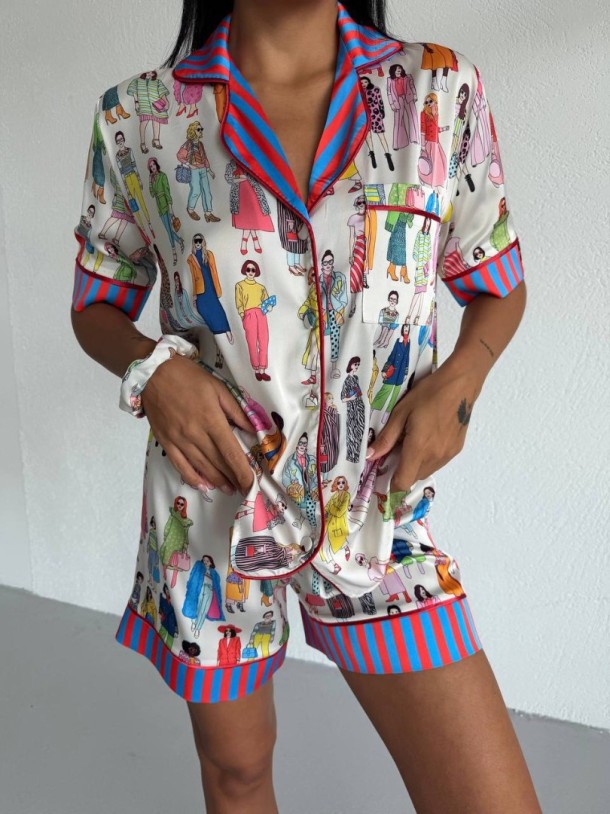 İkonik Stil Saten Şort Takım