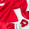 Vs İpek Saten Taş Nakış Bel Lastik Kırmızı Pijama Takımı