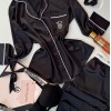 VS İpek Saten Siyah Pijama & Siyah Taşlı Sütyen Seti Kombini