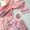 Pembe İpek Saten Desenli Şort Takım